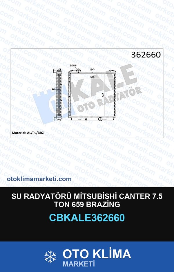 Su Radyatörü Mitsubishi Canter 7.5 Ton 659 Brazing — SU RADYATÖRÜ — KALE marka — Uyumlu: MITSUBISHI