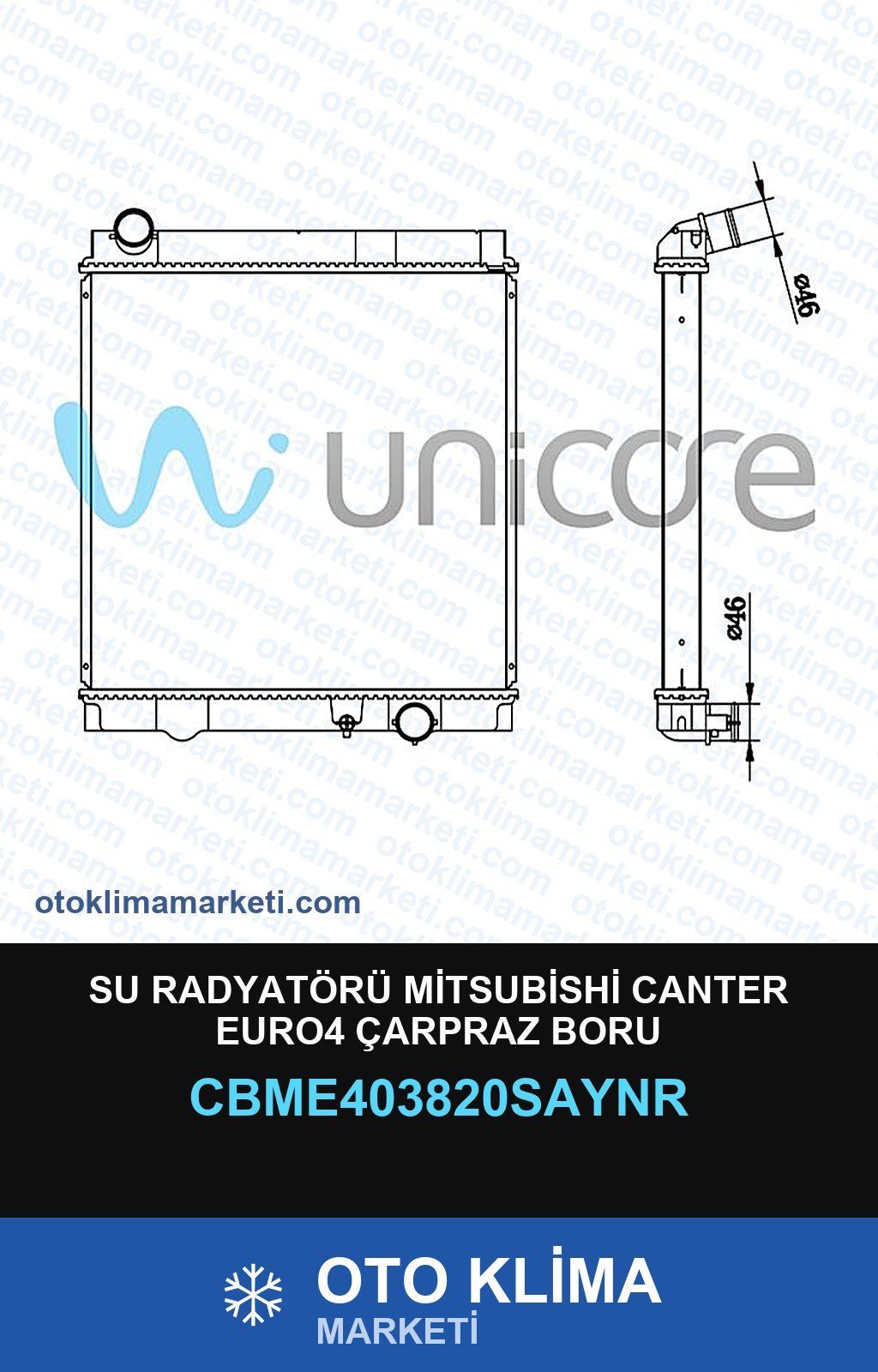 Su Radyatörü Mitsubishi Canter EURO4 Çarpraz Boru — SU RADYATÖRÜ — UNICORE marka — Uyumlu: MITSUBISHI