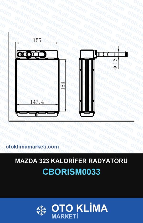 Mazda 323 Kalorifer Radyatörü — KALORİFER PETEĞİ — ORİS marka — Uyumlu: MAZDA