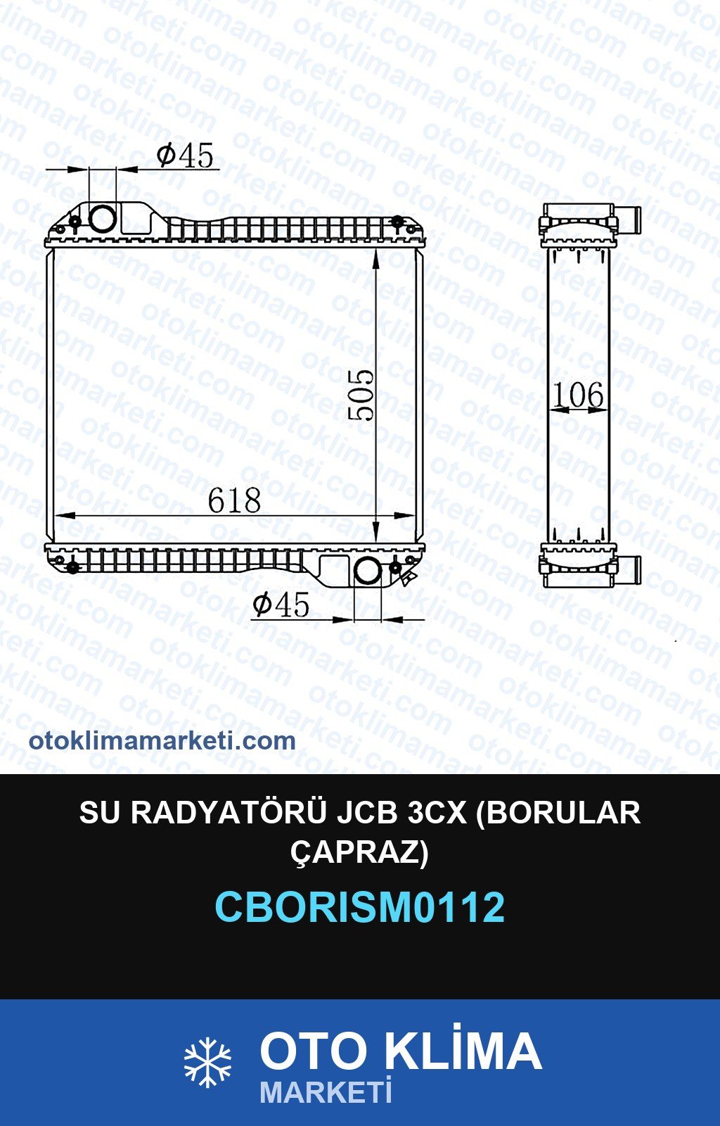 Su Radyatörü JCB 3CX (Borular Çapraz) — SU RADYATÖRÜ — ORİS marka — Uyumlu: JCB