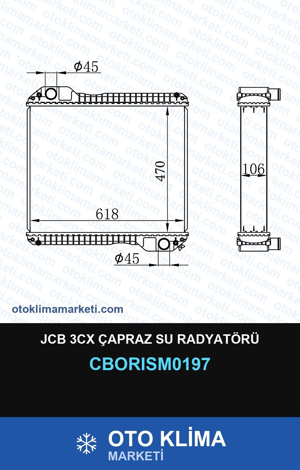JCB 3CX Çapraz Su Radyatörü — SU RADYATÖRÜ — ORİS marka — Uyumlu: JCB