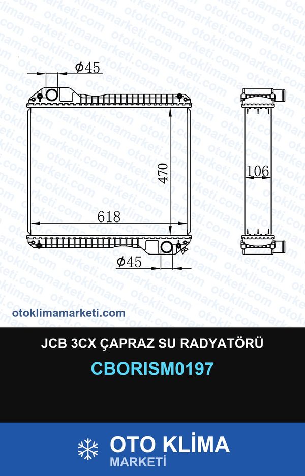 JCB 3CX Çapraz Su Radyatörü — SU RADYATÖRÜ — ORİS marka — Uyumlu: JCB