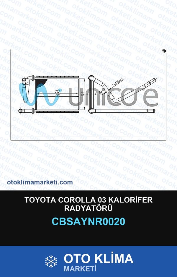 Toyota Corolla 03 Kalorifer Radyatörü — KALORİFER PETEĞİ — UNICORE marka — Uyumlu: TOYOTA