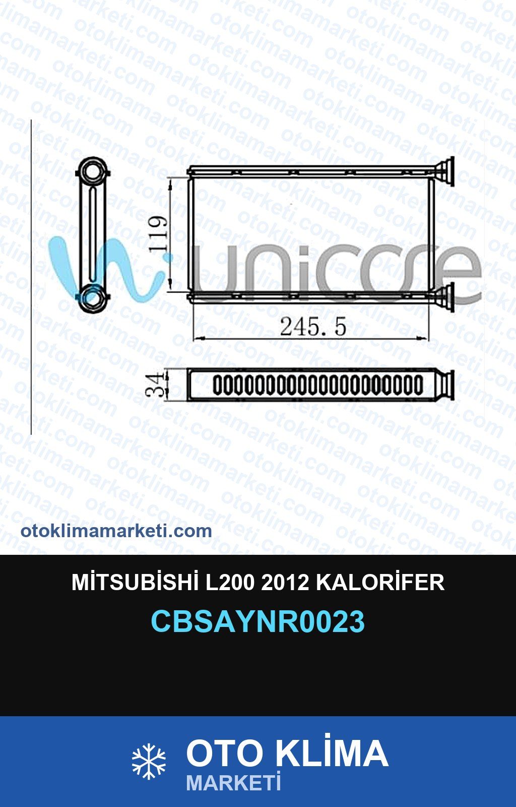 Mitsubishi L200 2012 Kalorifer — KALORİFER PETEĞİ — UNICORE marka — Uyumlu: MITSUBISHI