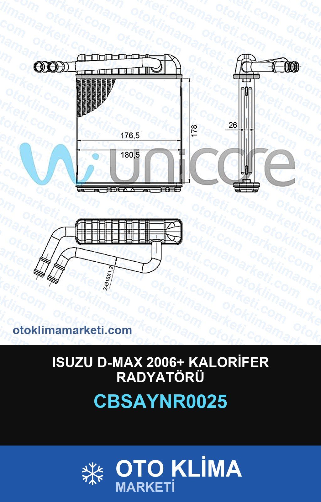 Isuzu D-Max 2006+ Kalorifer Radyatörü — KALORİFER PETEĞİ — UNICORE marka — Uyumlu: ISUZU