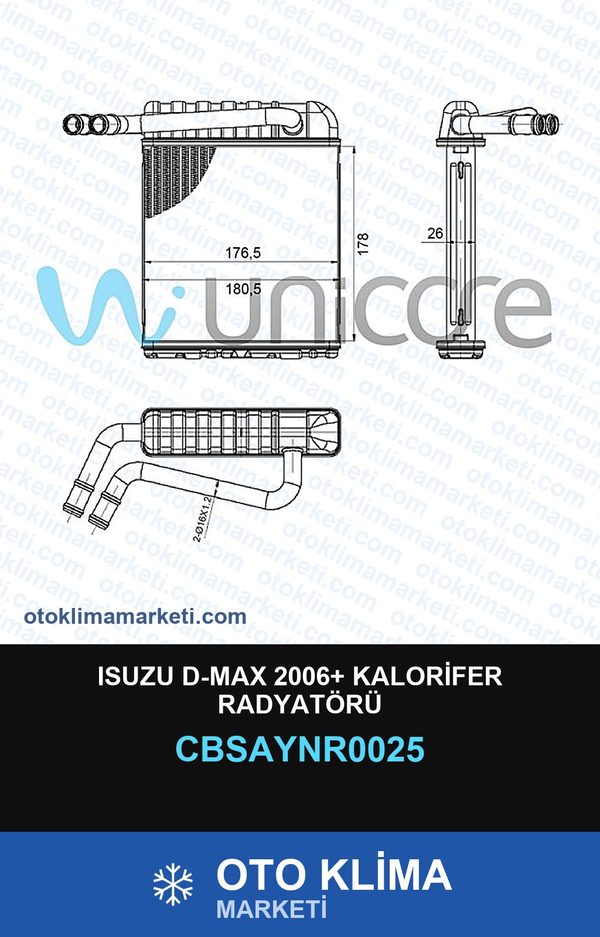 Isuzu D-Max 2006+ Kalorifer Radyatörü — KALORİFER PETEĞİ — UNICORE marka — Uyumlu: ISUZU