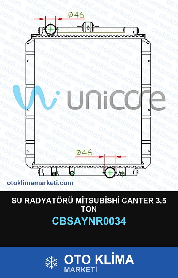 Su Radyatörü Mitsubishi Canter 3.5 Ton — SU RADYATÖRÜ — UNICORE marka — Uyumlu: MITSUBISHI