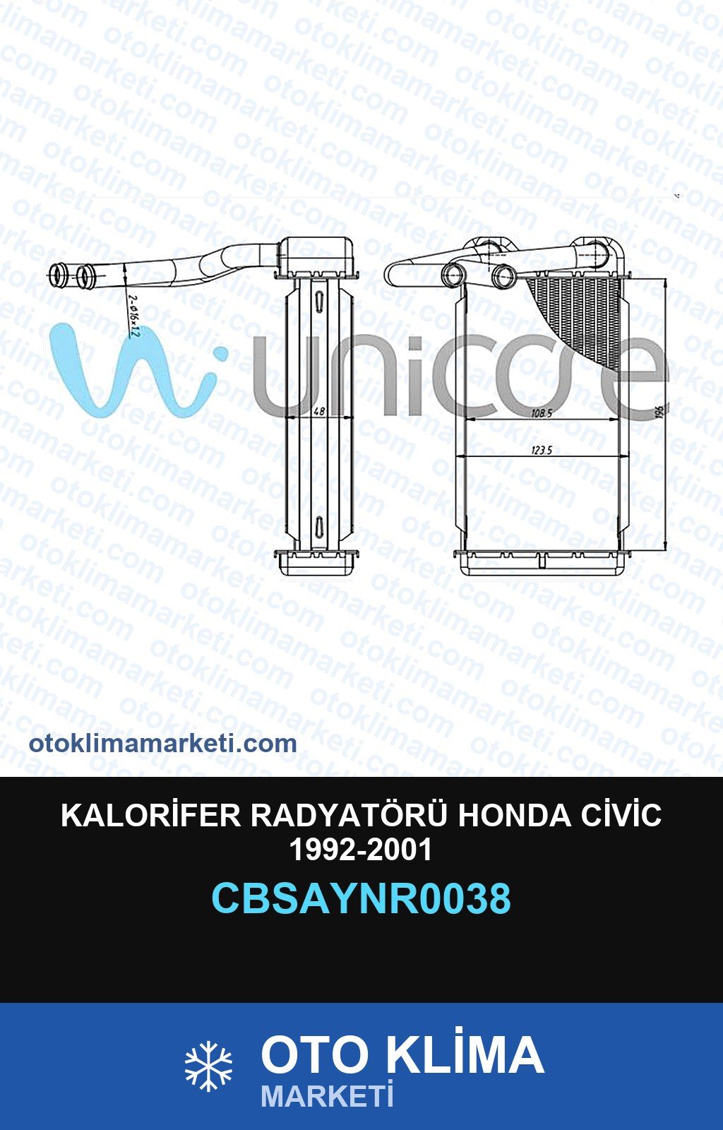 Kalorifer Radyatörü Honda Civic 1992-2001 — KALORİFER PETEĞİ — UNICORE marka — Uyumlu: HONDA