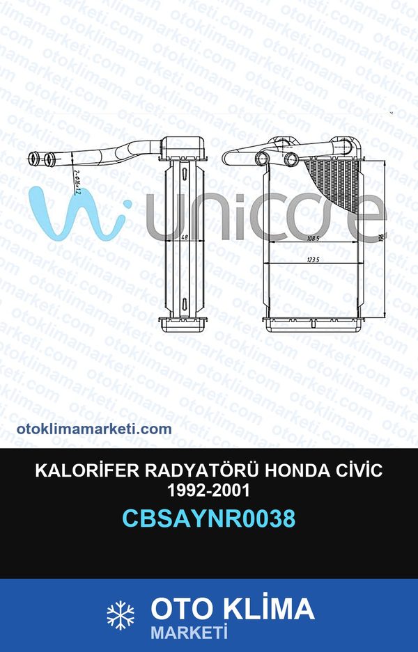 Kalorifer Radyatörü Honda Civic 1992-2001 — KALORİFER PETEĞİ — UNICORE marka — Uyumlu: HONDA
