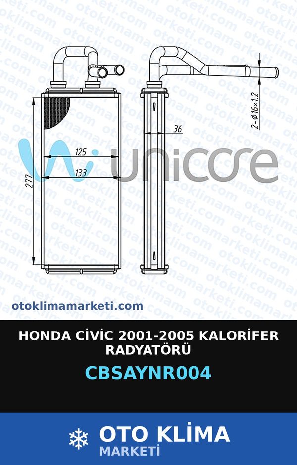 Honda Civic 2001-2005 Kalorifer Radyatörü — KALORİFER PETEĞİ — UNICORE marka — Uyumlu: HONDA