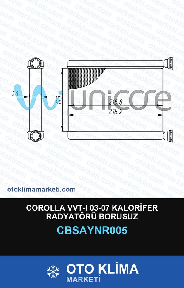 Corolla Vvt-I 03-07 Kalorifer Radyatörü Borusuz — KALORİFER PETEĞİ — UNICORE marka