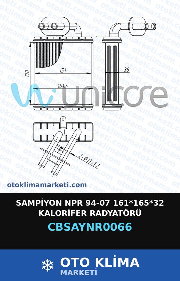 Şampiyon NPR 94-07 161*165*32 Kalorifer Radyatörü — KALORİFER PETEĞİ — UNICORE marka