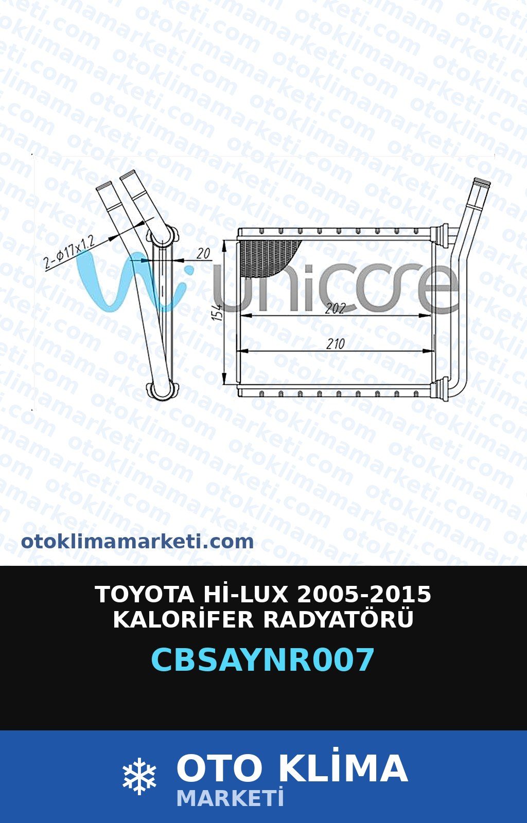 Toyota Hi-Lux 2005-2015 Kalorifer Radyatörü — KALORİFER PETEĞİ — UNICORE marka — Uyumlu: TOYOTA