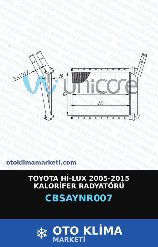 Toyota Hi-Lux 2005-2015 Kalorifer Radyatörü — KALORİFER PETEĞİ — UNICORE marka — Uyumlu: TOYOTA