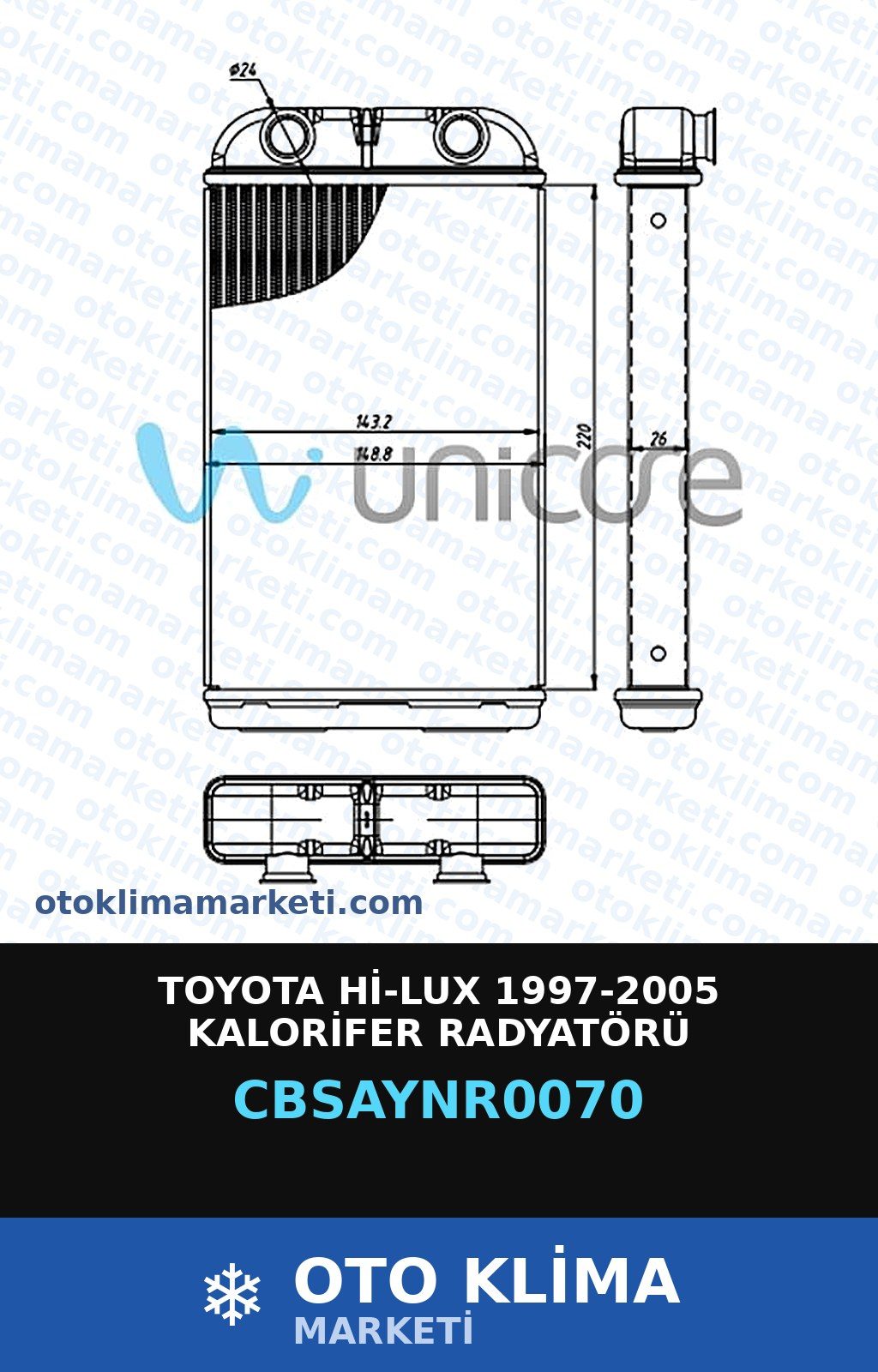 Toyota Hi-Lux 1997-2005 Kalorifer Radyatörü — KALORİFER PETEĞİ — UNICORE marka — Uyumlu: TOYOTA
