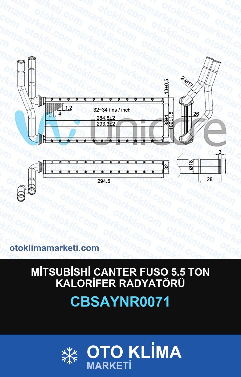 Mitsubishi Canter Fuso 5.5 Ton Kalorifer Radyatörü — KALORİFER PETEĞİ — UNICORE marka — Uyumlu: MITSUBISHI