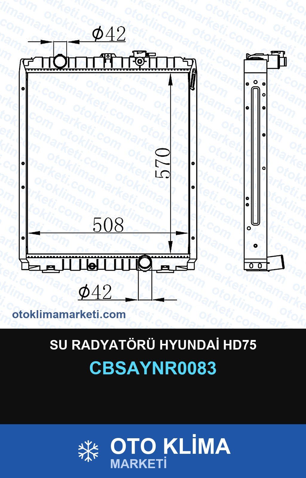 Su Radyatörü Hyundai HD75 — SU RADYATÖRÜ — UNICORE marka — Uyumlu: HYUNDAI