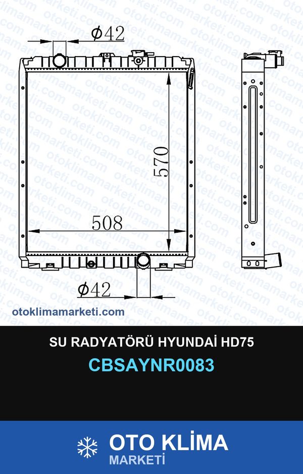 Su Radyatörü Hyundai HD75 — SU RADYATÖRÜ — UNICORE marka — Uyumlu: HYUNDAI
