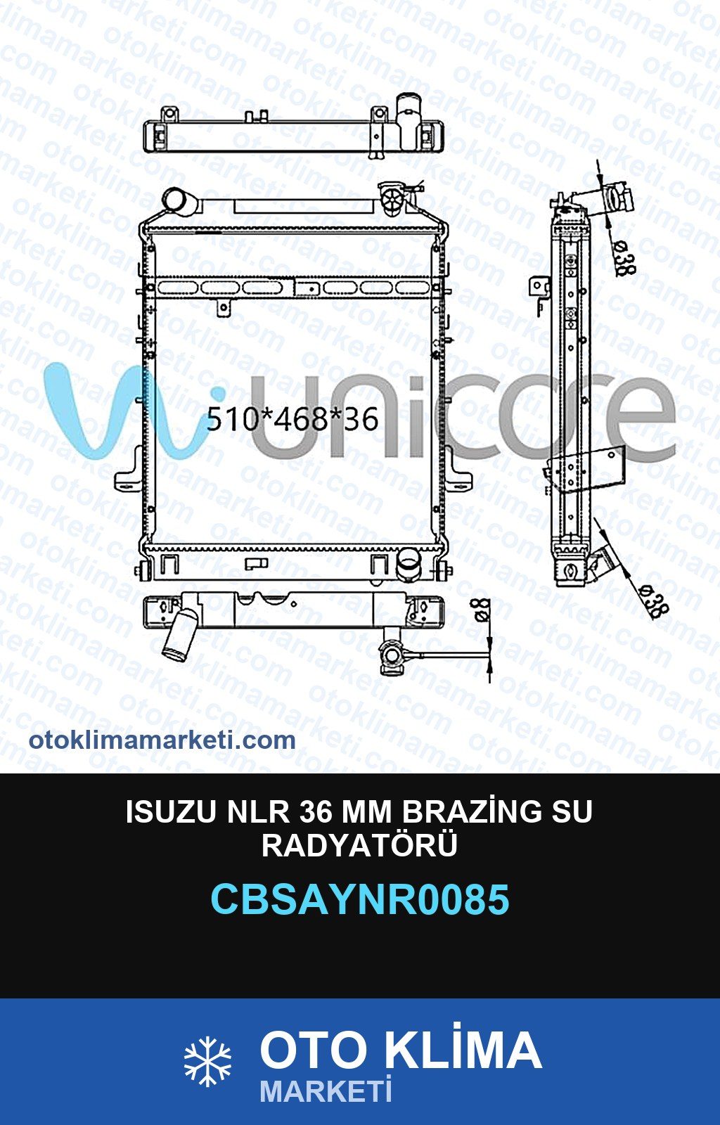 Isuzu Nlr 36 MM Brazing Su Radyatörü — SU RADYATÖRÜ — UNICORE marka — Uyumlu: ISUZU