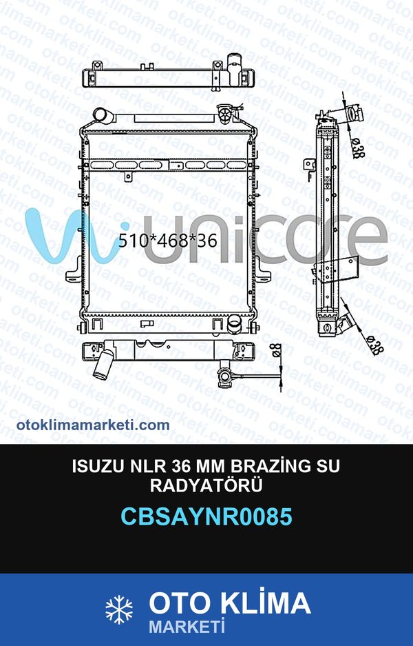 Isuzu Nlr 36 MM Brazing Su Radyatörü — SU RADYATÖRÜ — UNICORE marka — Uyumlu: ISUZU