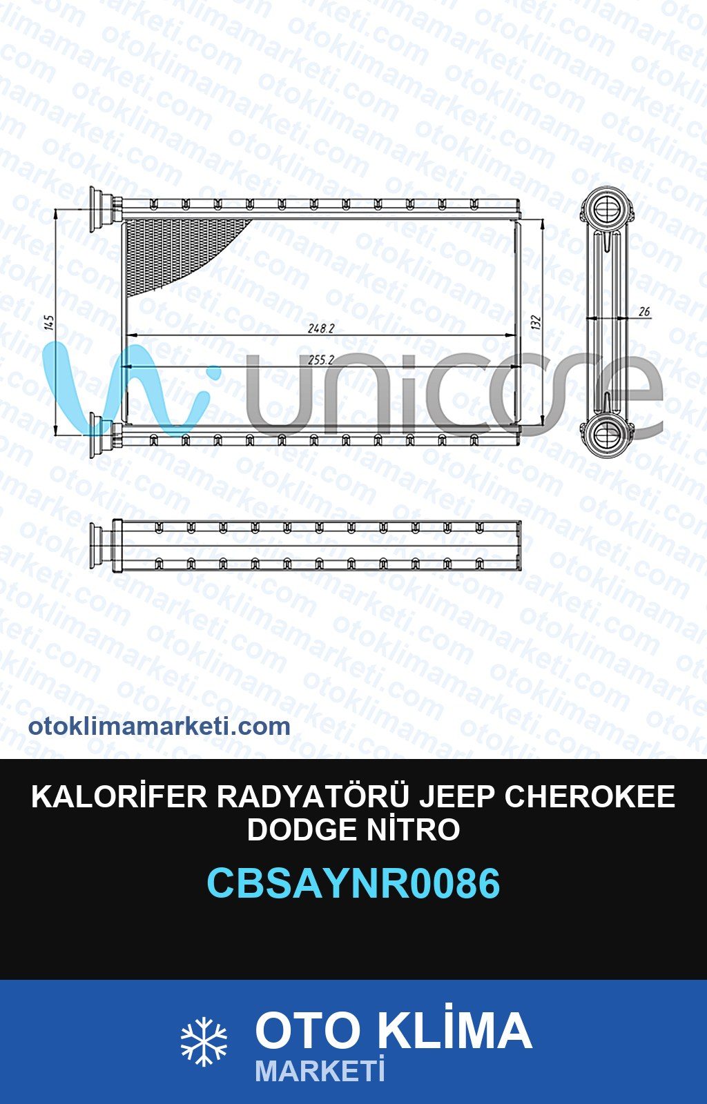 Kalorifer Radyatörü Jeep Cherokee Dodge Nitro — KALORİFER PETEĞİ — UNICORE marka — Uyumlu: DODGE, JEEP