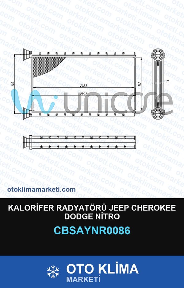 Kalorifer Radyatörü Jeep Cherokee Dodge Nitro — KALORİFER PETEĞİ — UNICORE marka — Uyumlu: DODGE, JEEP