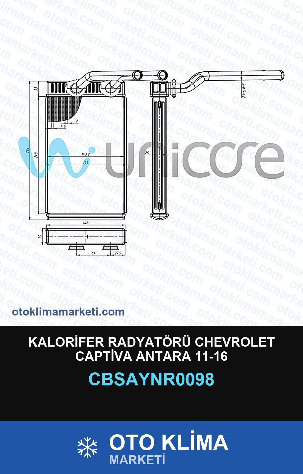 Kalorifer Radyatörü Chevrolet Captiva Antara 11-16 — KALORİFER PETEĞİ — UNICORE marka — Uyumlu: CHEVROLET