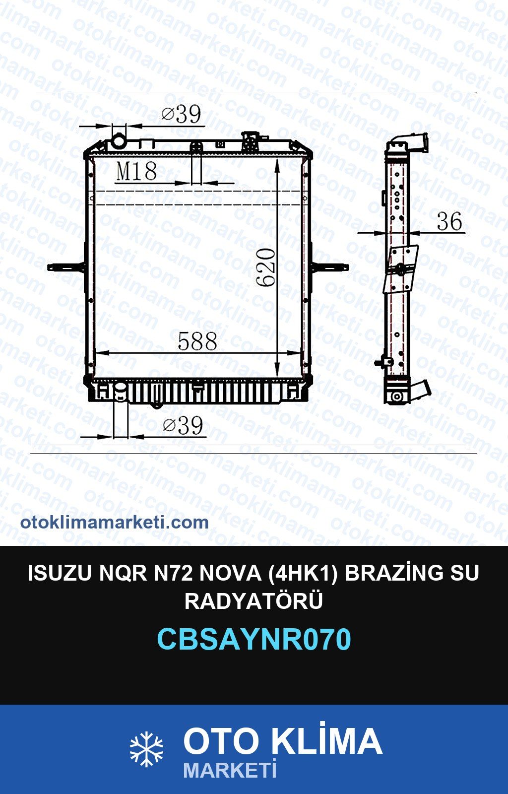 Isuzu Nqr N72 Nova (4HK1) Brazing Su Radyatörü — SU RADYATÖRÜ — UNICORE marka — Uyumlu: ISUZU
