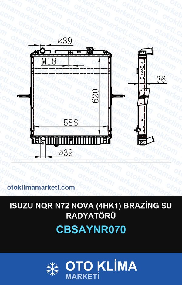 Isuzu Nqr N72 Nova (4HK1) Brazing Su Radyatörü — SU RADYATÖRÜ — UNICORE marka — Uyumlu: ISUZU