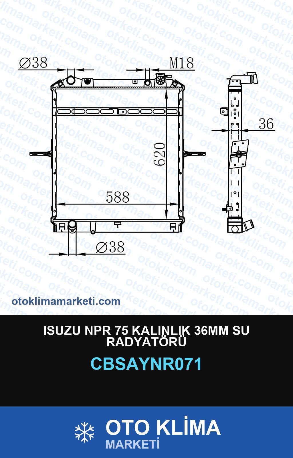Isuzu NPR 75 Kalınlık 36MM Su Radyatörü — SU RADYATÖRÜ — UNICORE marka — Uyumlu: ISUZU