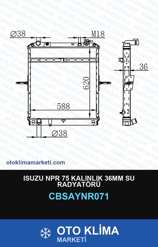 Isuzu NPR 75 Kalınlık 36MM Su Radyatörü — SU RADYATÖRÜ — UNICORE marka — Uyumlu: ISUZU