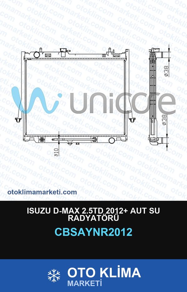 Isuzu D-Max 2.5TD 2012+ Aut Su Radyatörü — SU RADYATÖRÜ — UNICORE marka — Uyumlu: ISUZU
