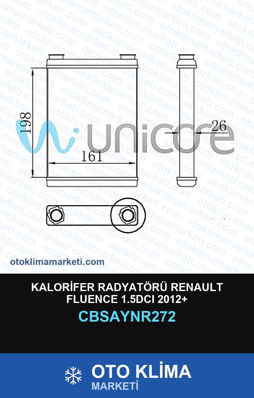 Kalorifer Radyatörü Renault Fluence 1.5DCI 2012+ — KALORİFER PETEĞİ — UNICORE marka — Uyumlu: RENAULT