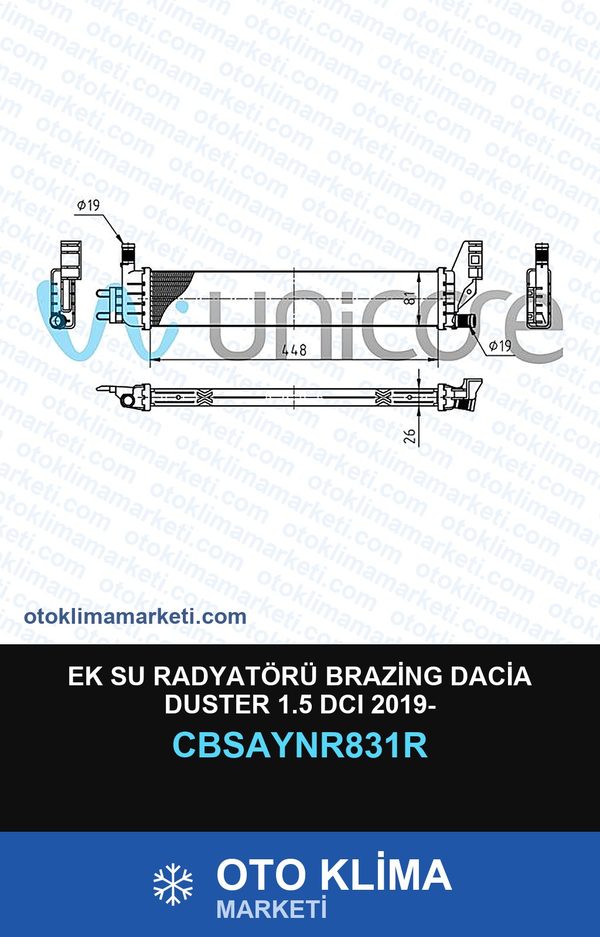 Ek Su Radyatörü Brazing Dacia Duster 1.5 DCI 2019- — SU RADYATÖRÜ — UNICORE marka — Uyumlu: DACIA