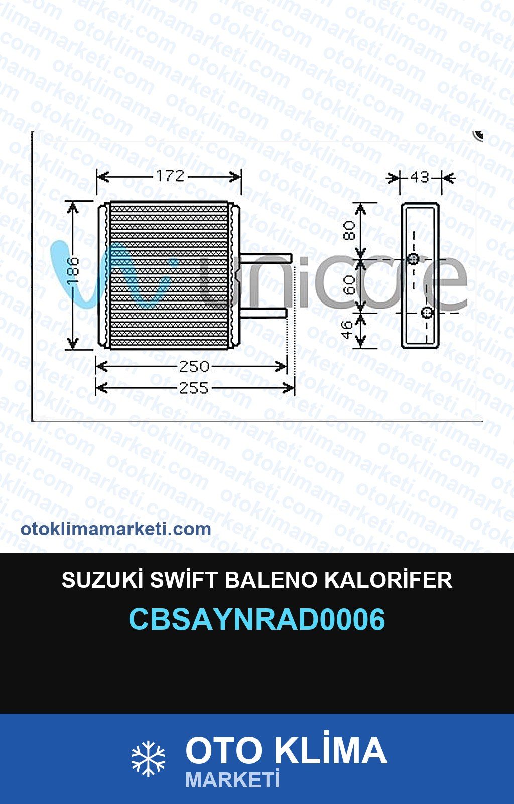 Suzuki Swift Baleno Kalorifer — KALORİFER PETEĞİ — UNICORE marka — Uyumlu: SUZUKI