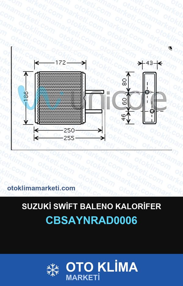 Suzuki Swift Baleno Kalorifer — KALORİFER PETEĞİ — UNICORE marka — Uyumlu: SUZUKI