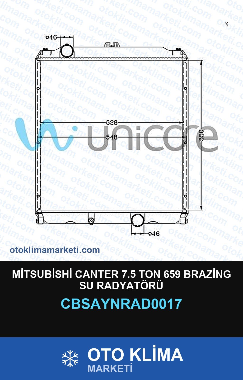 Mitsubishi Canter 7.5 Ton 659 Brazing Su Radyatörü — SU RADYATÖRÜ — UNICORE marka — Uyumlu: MITSUBISHI
