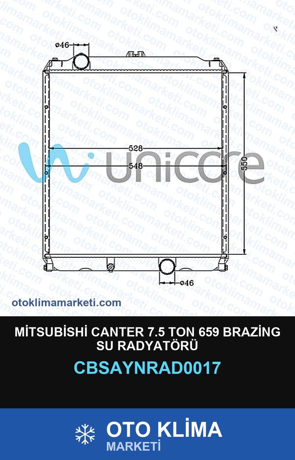 Mitsubishi Canter 7.5 Ton 659 Brazing Su Radyatörü — SU RADYATÖRÜ — UNICORE marka — Uyumlu: MITSUBISHI