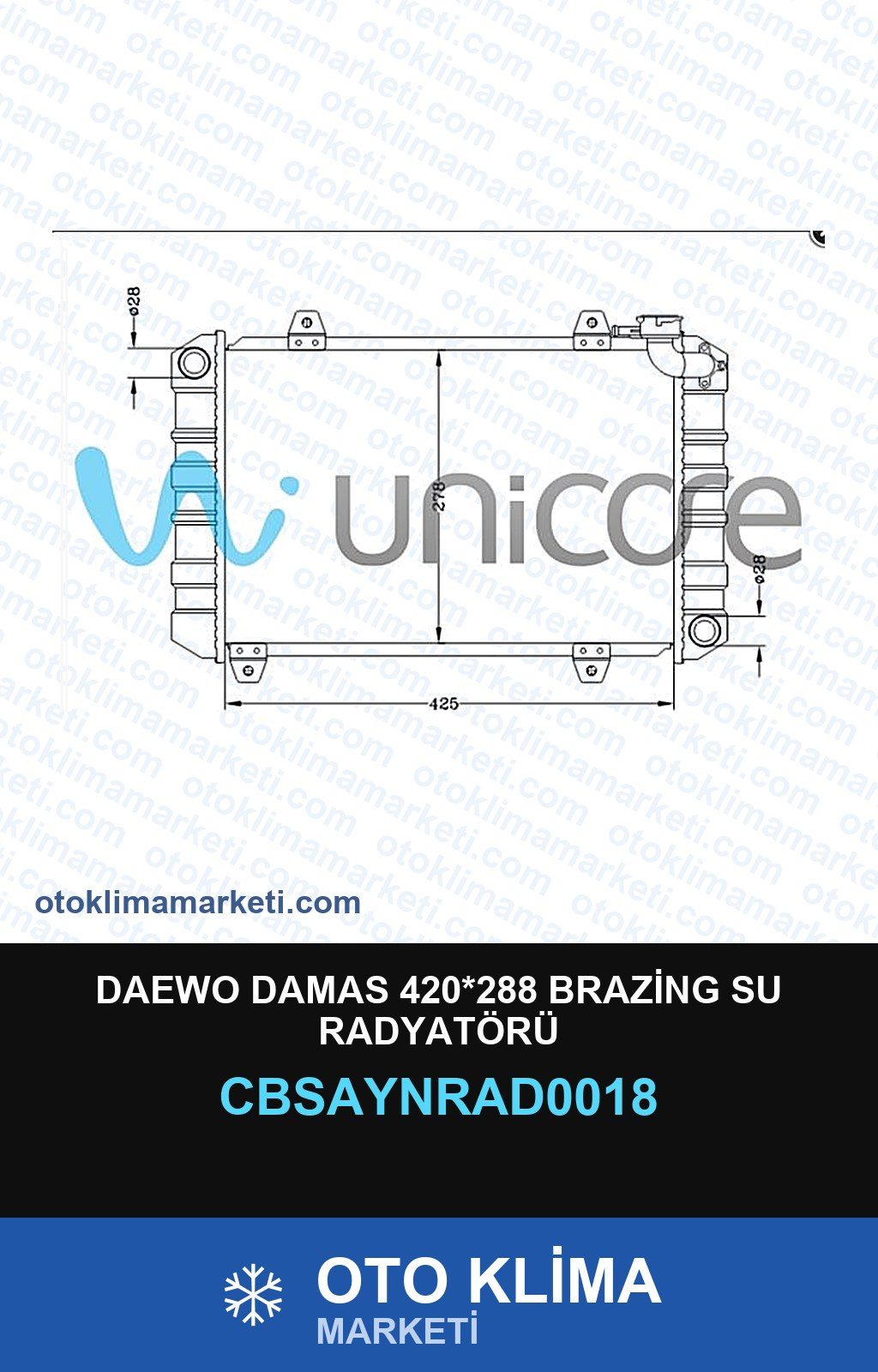 Daewo Damas 420*288 Brazing Su Radyatörü — SU RADYATÖRÜ — UNICORE marka