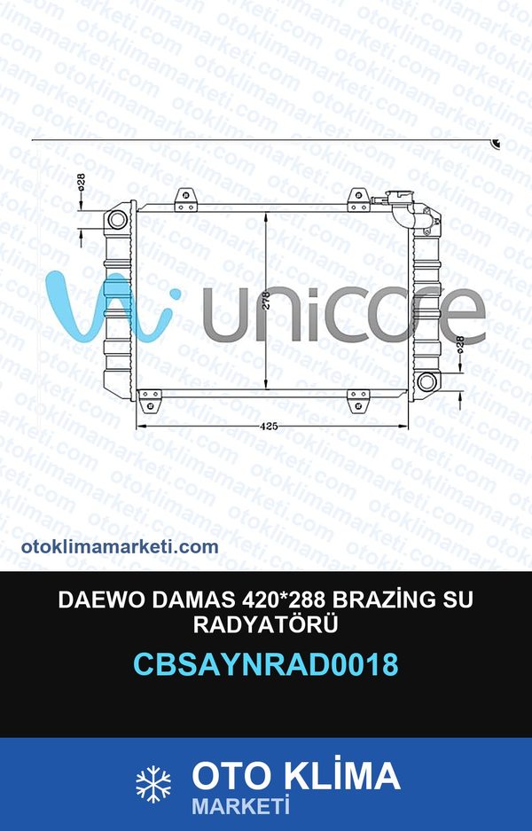 Daewo Damas 420*288 Brazing Su Radyatörü — SU RADYATÖRÜ — UNICORE marka