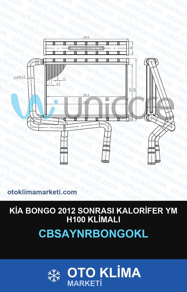 Kia Bongo 2012 Sonrası Kalorifer Ym H100 Klimalı — KALORİFER PETEĞİ — UNICORE marka — Uyumlu: KIA