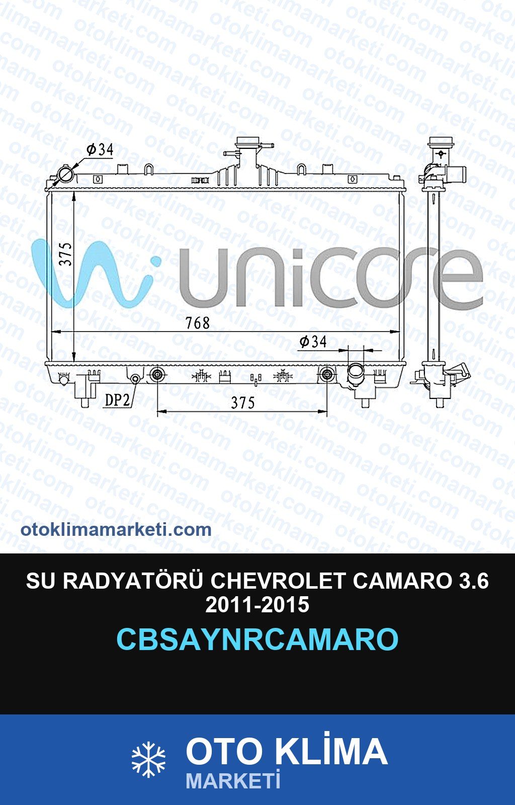 Su Radyatörü Chevrolet Camaro 3.6 2011-2015 — SU RADYATÖRÜ — UNICORE marka — Uyumlu: CHEVROLET