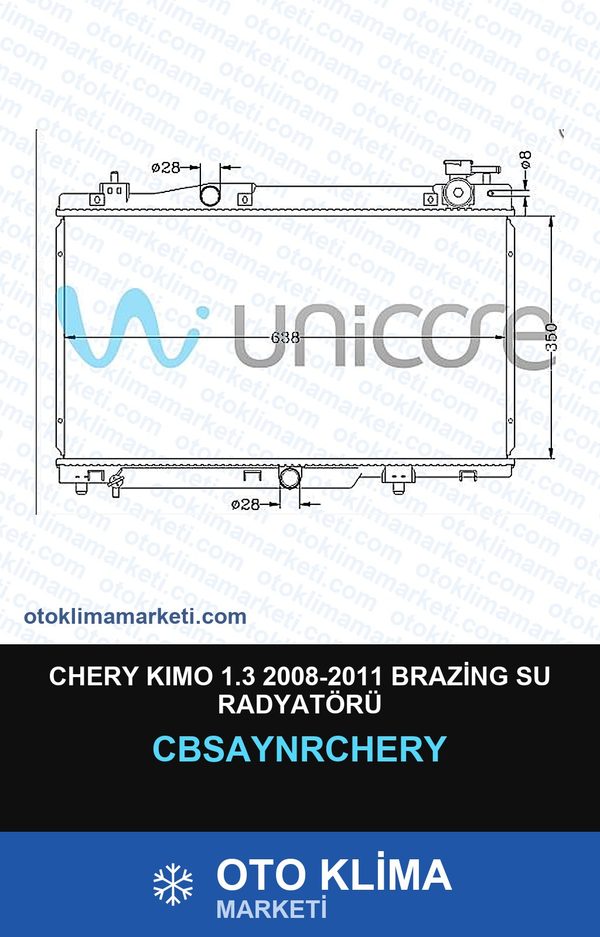 Chery Kımo 1.3 2008-2011 Brazing Su Radyatörü — SU RADYATÖRÜ — UNICORE marka — Uyumlu: CHERY
