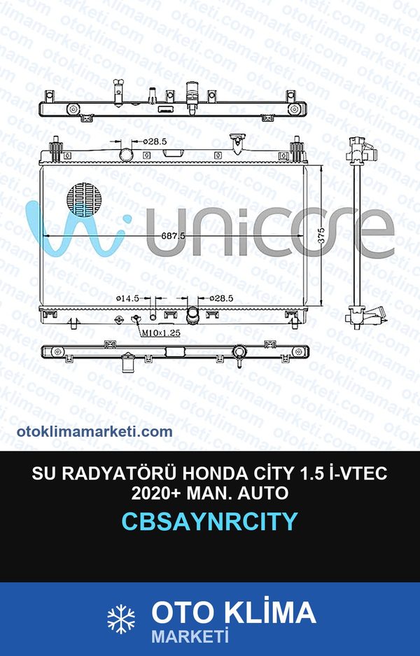 Su Radyatörü Honda City 1.5 İ-Vtec 2020+ MAN. Auto — SU RADYATÖRÜ — UNICORE marka — Uyumlu: HONDA, MAN