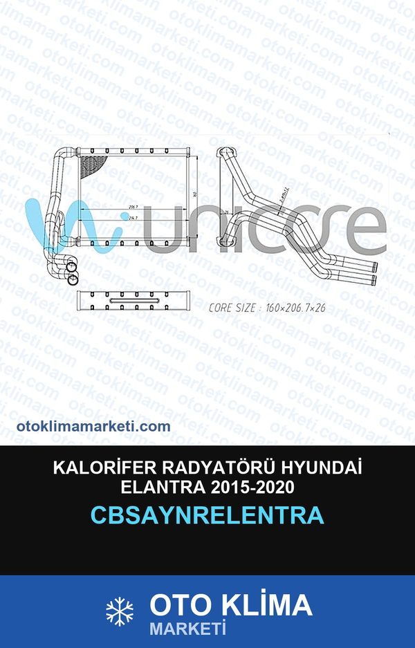 Kalorifer Radyatörü Hyundai Elantra 2015-2020 — KALORİFER PETEĞİ — UNICORE marka — Uyumlu: HYUNDAI