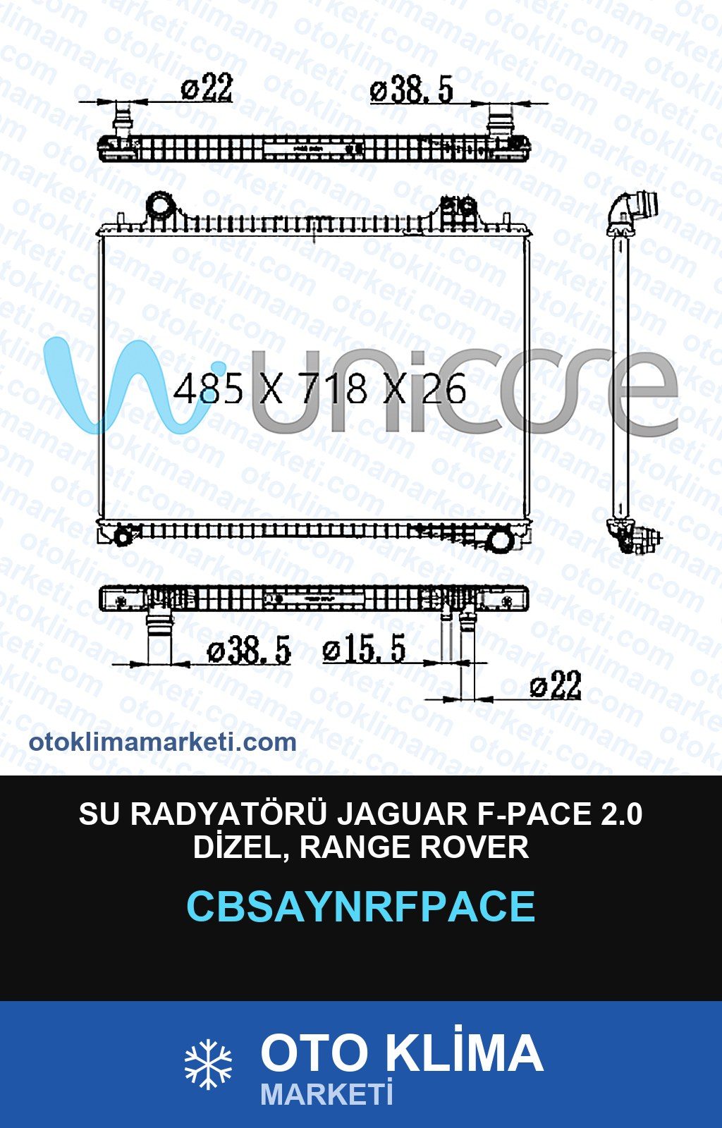 Su Radyatörü Jaguar F-Pace 2.0 Dizel, Range Rover — SU RADYATÖRÜ — UNICORE marka — Uyumlu: JAGUAR, ROVER
