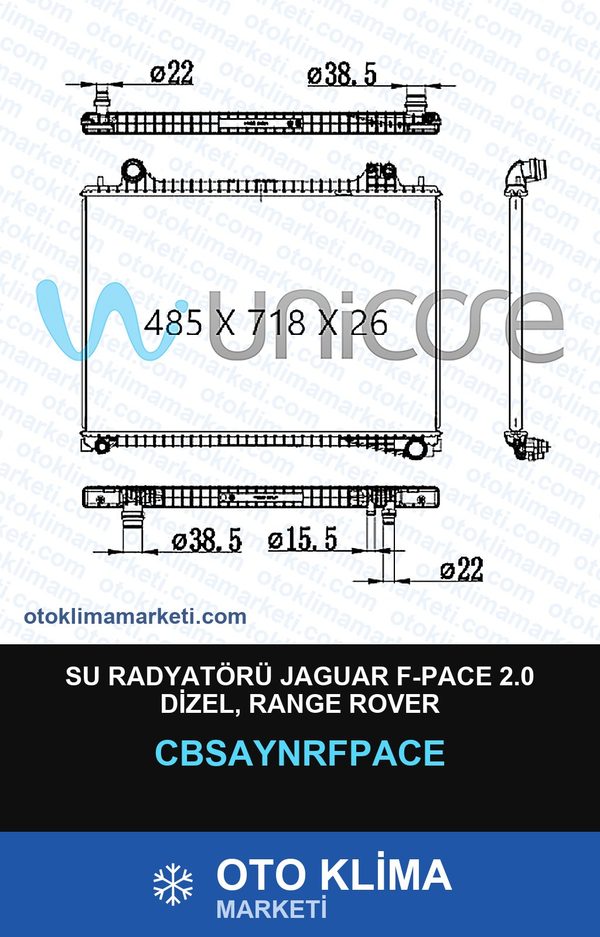 Su Radyatörü Jaguar F-Pace 2.0 Dizel, Range Rover — SU RADYATÖRÜ — UNICORE marka — Uyumlu: JAGUAR, ROVER