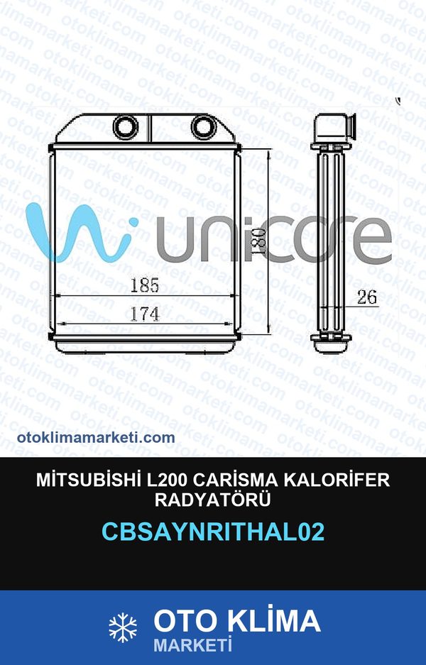 Mitsubishi L200 Carisma Kalorifer Radyatörü — KALORİFER PETEĞİ — UNICORE marka — Uyumlu: MITSUBISHI