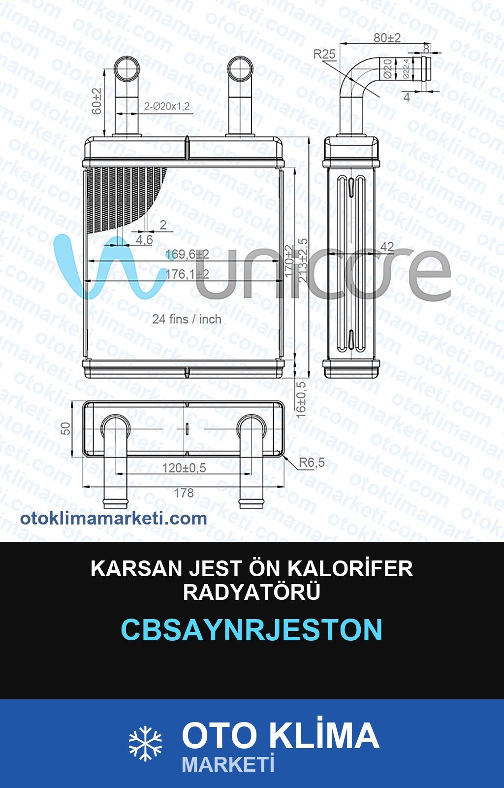 Karsan Jest Ön Kalorifer Radyatörü — KALORİFER PETEĞİ — UNICORE marka — Uyumlu: KARSAN