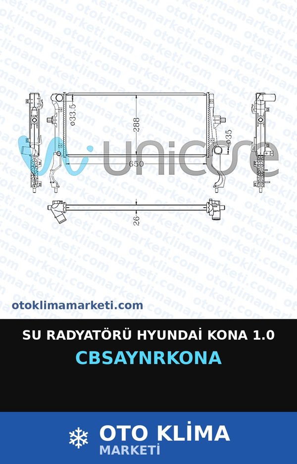 Su Radyatörü Hyundai Kona 1.0 — SU RADYATÖRÜ — UNICORE marka — Uyumlu: HYUNDAI